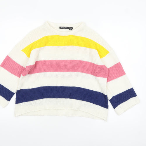 Brave Soul Women’s Multicoloured Striped Chunky-Knit Pullover Jumper XS