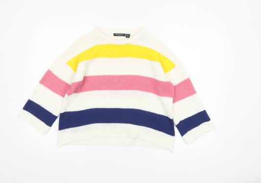 Brave Soul Women’s Multicoloured Striped Chunky-Knit Pullover Jumper XS