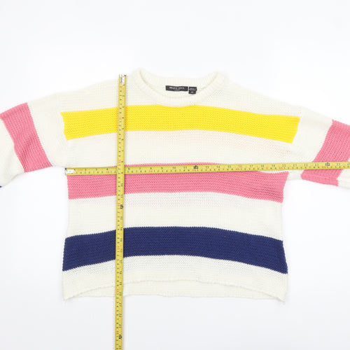 Brave Soul Women’s Multicoloured Striped Chunky-Knit Pullover Jumper XS