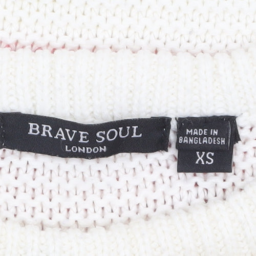 Brave Soul Women’s Multicoloured Striped Chunky-Knit Pullover Jumper XS
