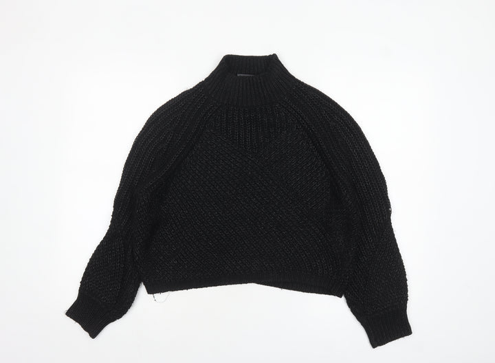 Mint Velvet Women’s Black Chunky Knit High Neck Jumper Size M