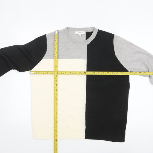 Marks and Spencer Women’s Black Grey Colour Block Crew Neck Jumper Size 12