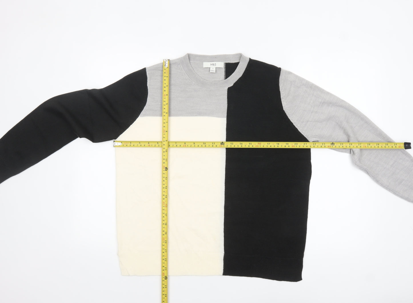 Marks and Spencer Women’s Black Grey Colour Block Crew Neck Jumper Size 12