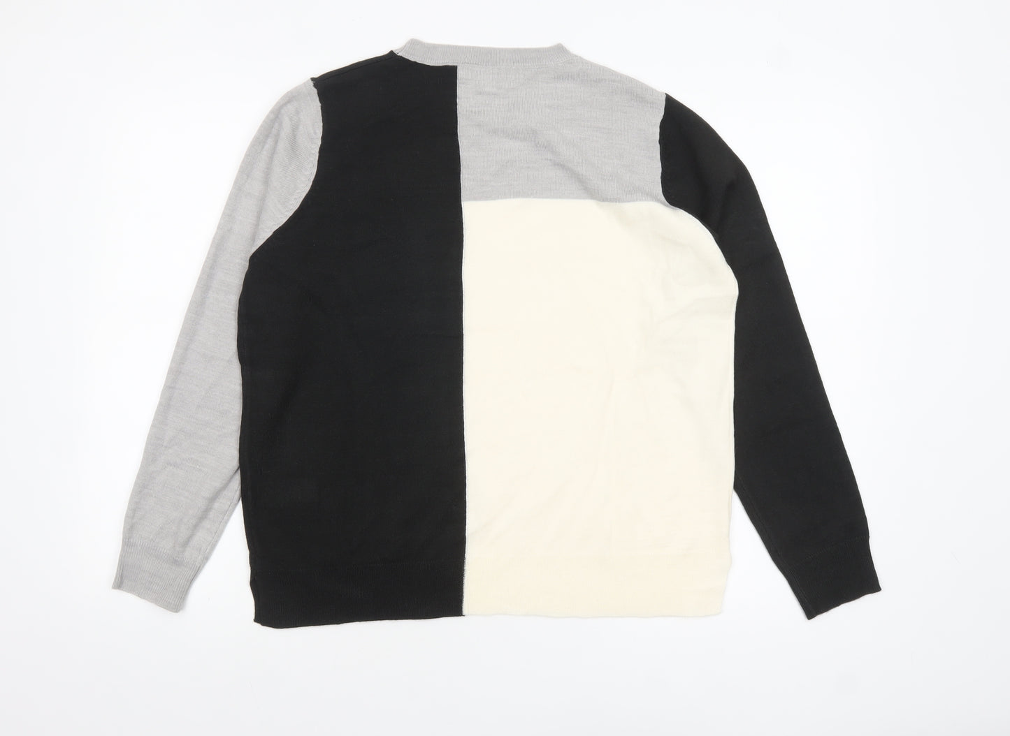 Marks and Spencer Women’s Black Grey Colour Block Crew Neck Jumper Size 12