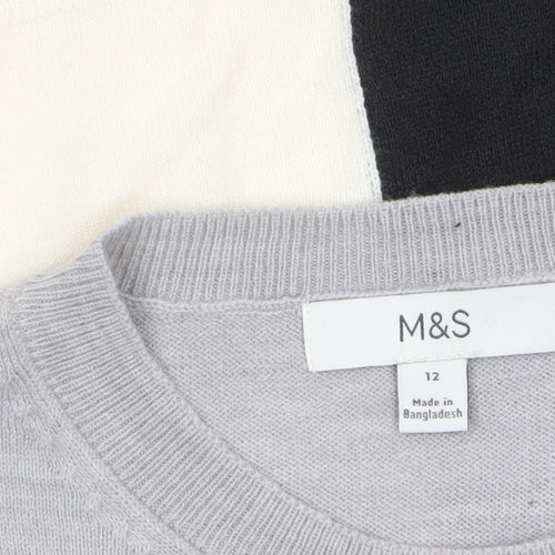 Marks and Spencer Women’s Black Grey Colour Block Crew Neck Jumper Size 12