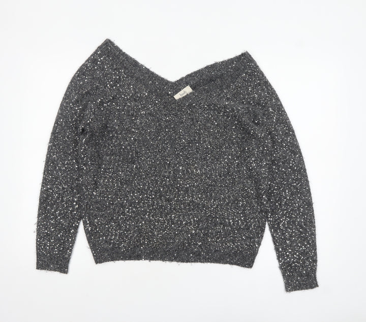 Hush Women’s Grey Sequin V-Neck Wool Blend Jumper Size S
