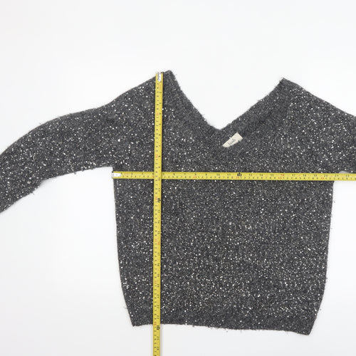 Hush Women’s Grey Sequin V-Neck Wool Blend Jumper Size S
