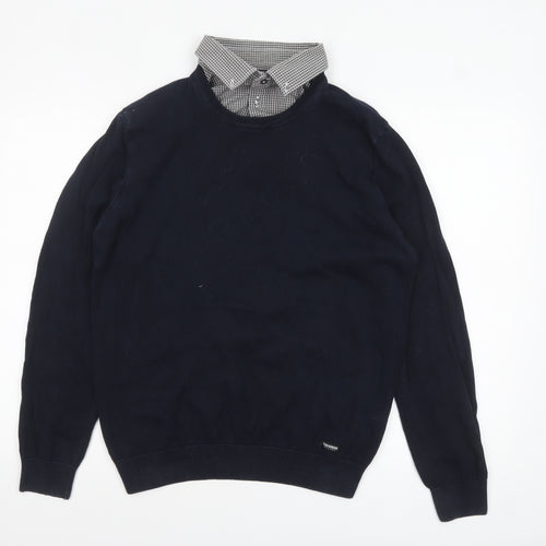 Threadbare Men’s Blue Crew Neck Cotton Pullover Jumper Size L