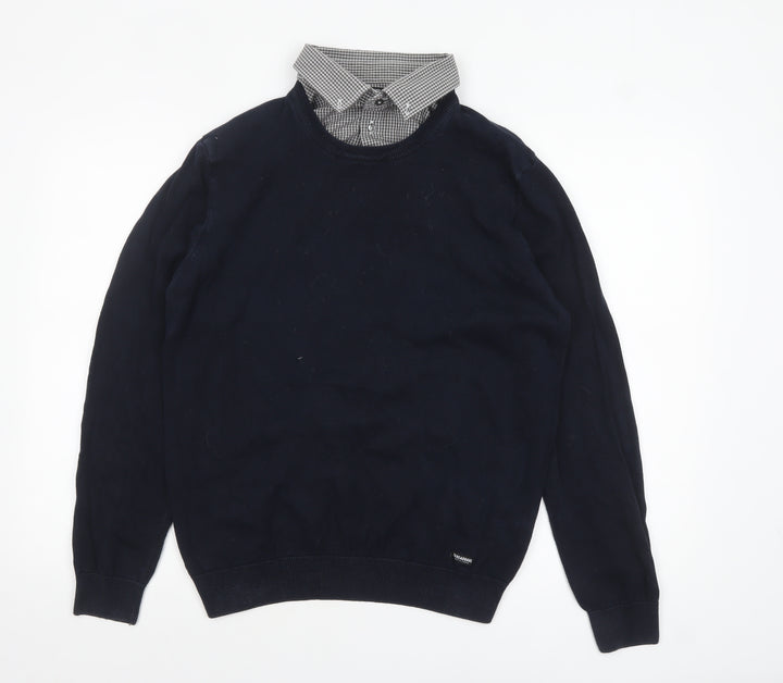 Threadbare Men’s Blue Crew Neck Cotton Pullover Jumper Size L
