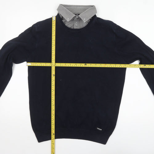 Threadbare Men’s Blue Crew Neck Cotton Pullover Jumper Size L