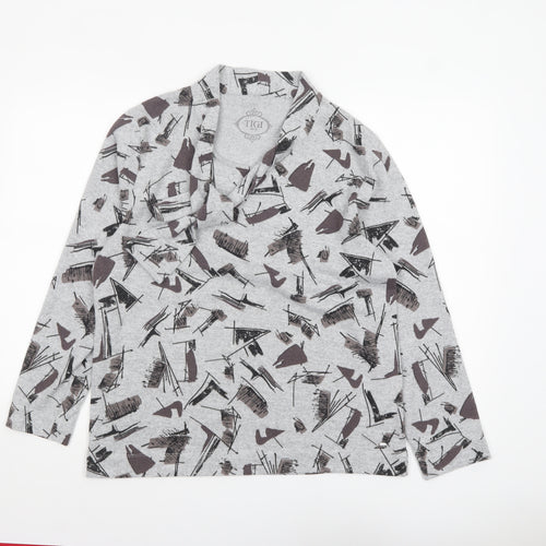 TIGI Women’s Grey Abstract Cowl Neck Long Sleeve Pullover Jumper Size 14/16