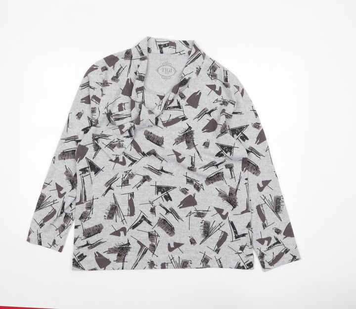 TIGI Women’s Grey Abstract Cowl Neck Long Sleeve Pullover Jumper Size 14/16