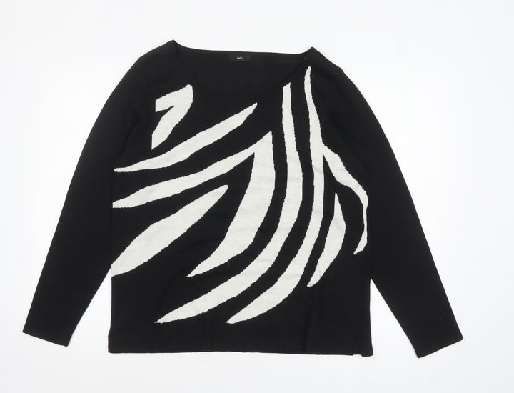M&Co Women's Black Ivory Animal Print Long Sleeve Jumper Size 18