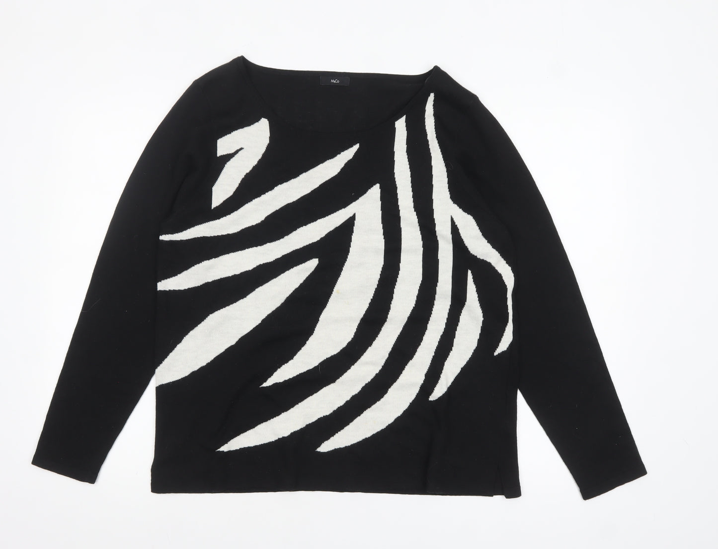 M&Co Women's Black Ivory Animal Print Long Sleeve Jumper Size 18