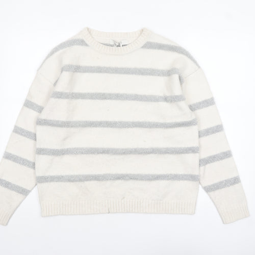 Marks and Spencer Womens Ivory Striped Glitter Knit Pullover Jumper M