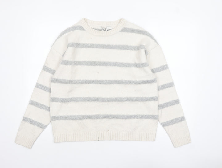 Marks and Spencer Womens Ivory Striped Glitter Knit Pullover Jumper M
