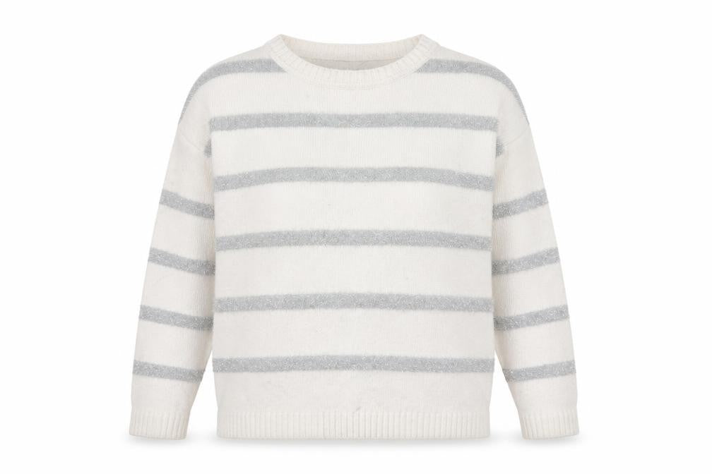 Front view of Marks & Spencer women’s ivory striped glitter knit jumper m