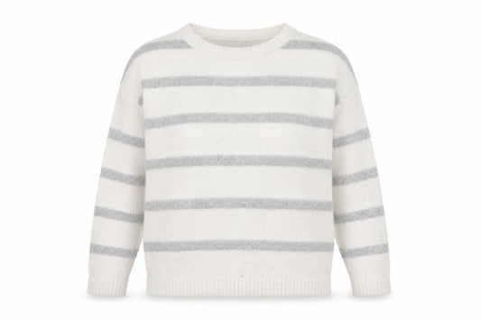 Front view of Marks & Spencer women’s ivory striped glitter knit jumper m