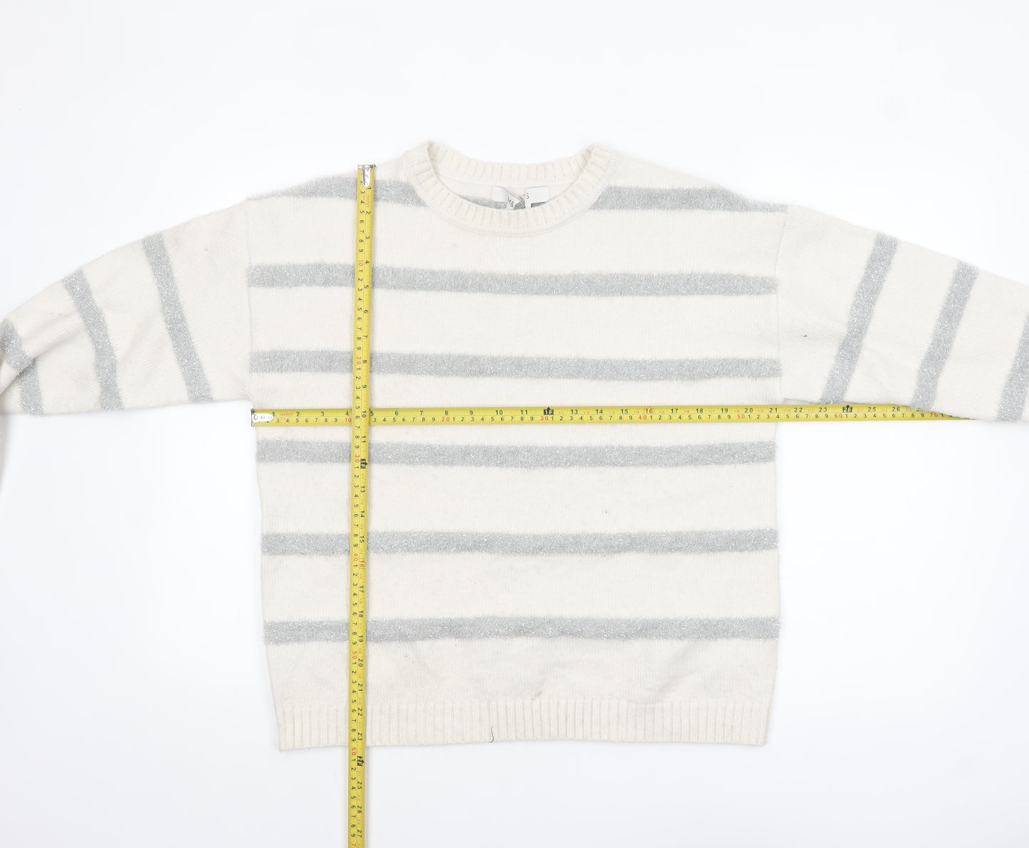 Marks and Spencer Womens Ivory Striped Glitter Knit Pullover Jumper M