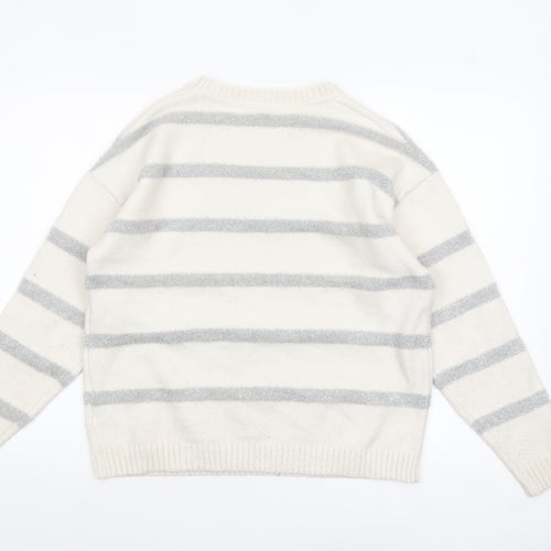 Marks and Spencer Womens Ivory Striped Glitter Knit Pullover Jumper M