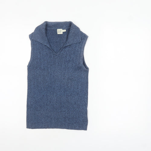 GAP Women Blue Collared Sleeveless Knit Cotton Tank Top M
