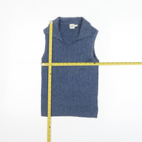 GAP Women Blue Collared Sleeveless Knit Cotton Tank Top M