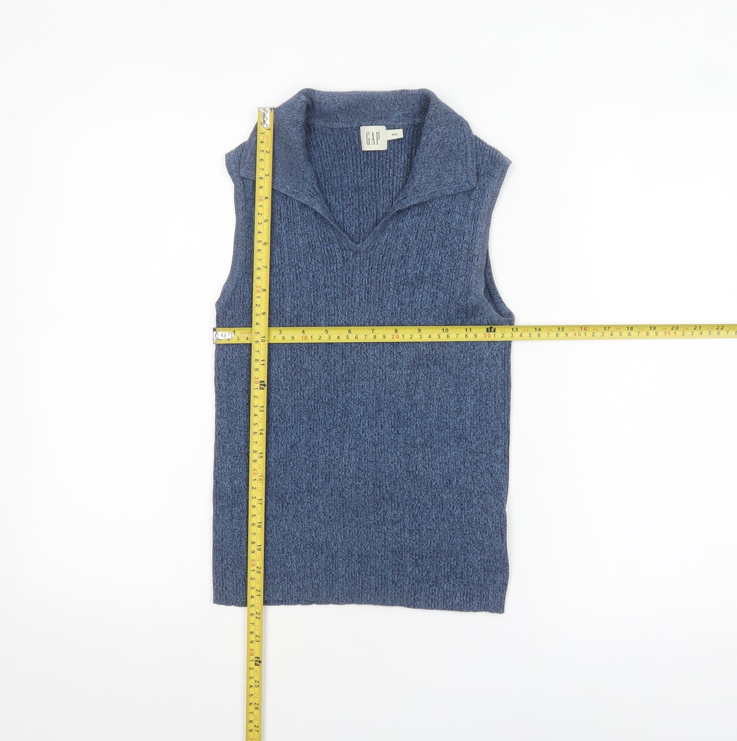 GAP Women Blue Collared Sleeveless Knit Cotton Tank Top M