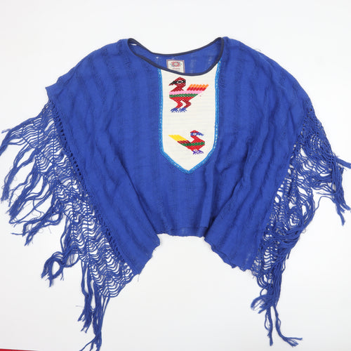 Elisema Women's Blue Bohemian Fringe Cape Poncho M