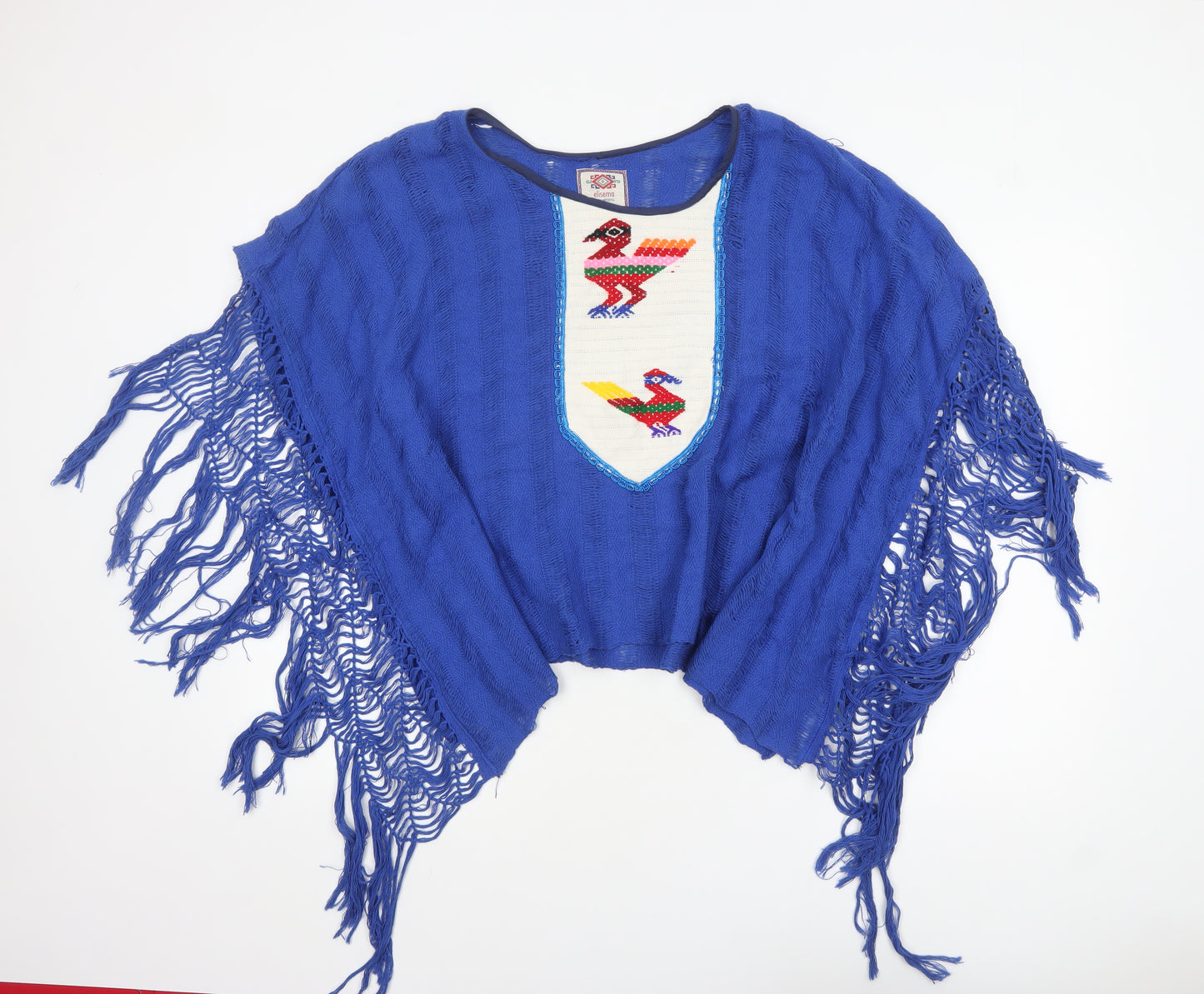 Elisema Women's Blue Bohemian Fringe Cape Poncho M