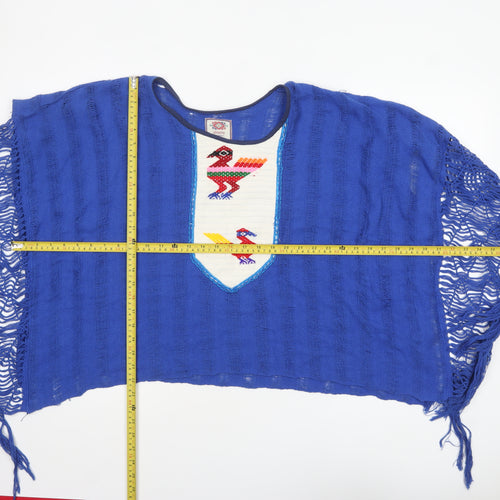 Elisema Women's Blue Bohemian Fringe Cape Poncho M