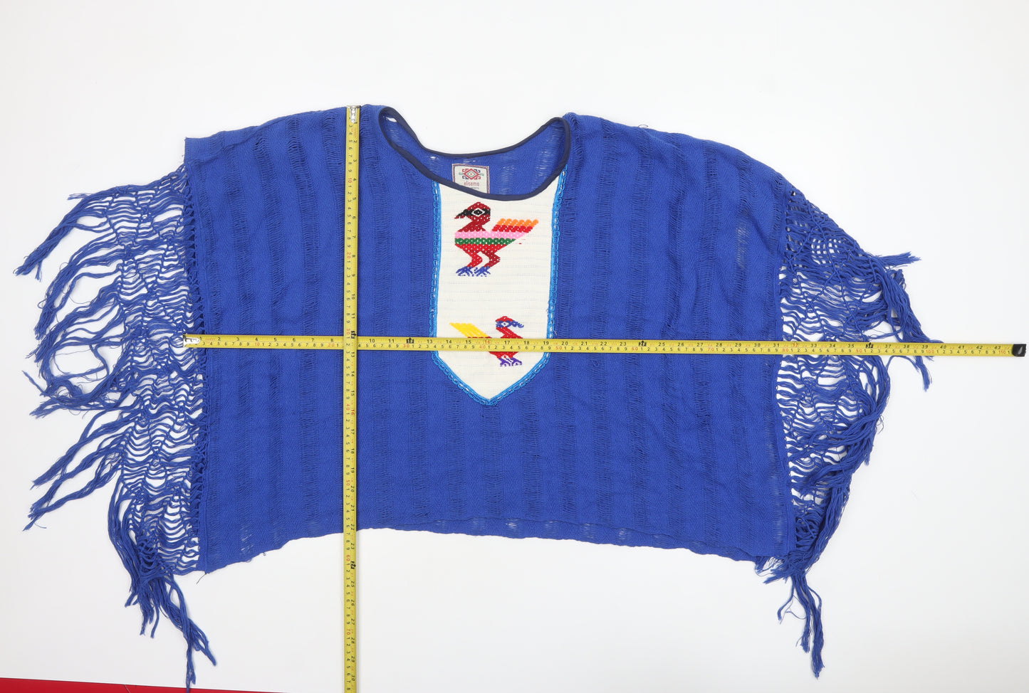 Elisema Women's Blue Bohemian Fringe Cape Poncho M