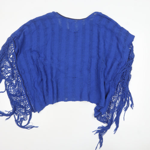 Elisema Women's Blue Bohemian Fringe Cape Poncho M