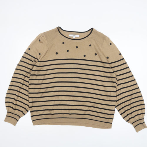 Next Womens Beige Black Striped Jumper L Long Sleeve Crew Neck