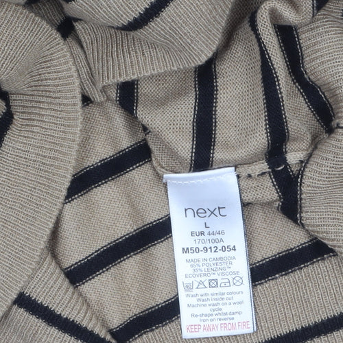 Next Womens Beige Black Striped Jumper L Long Sleeve Crew Neck