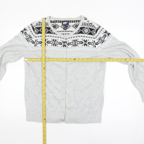 Lands' End Women Grey Fair Isle Cotton Cardigan L