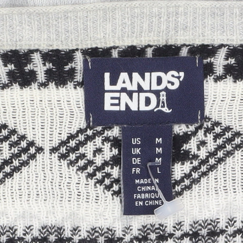 Lands' End Women Grey Fair Isle Cotton Cardigan L