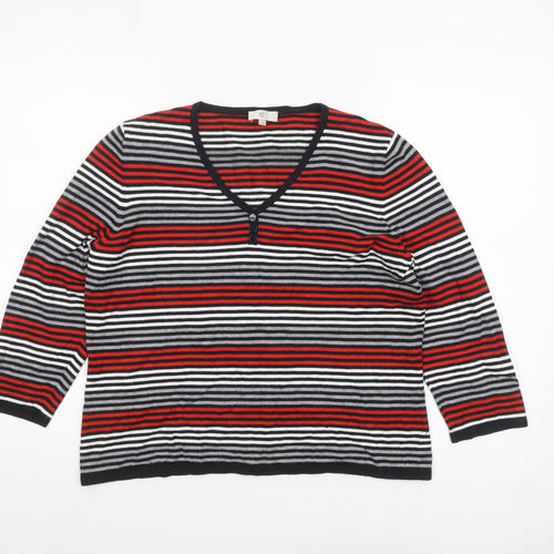CC Womens Multicoloured Striped V-Neck Pullover Jumper Size L