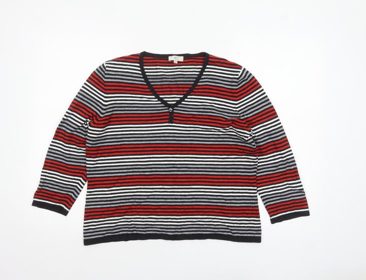 CC Womens Multicoloured Striped V-Neck Pullover Jumper Size L