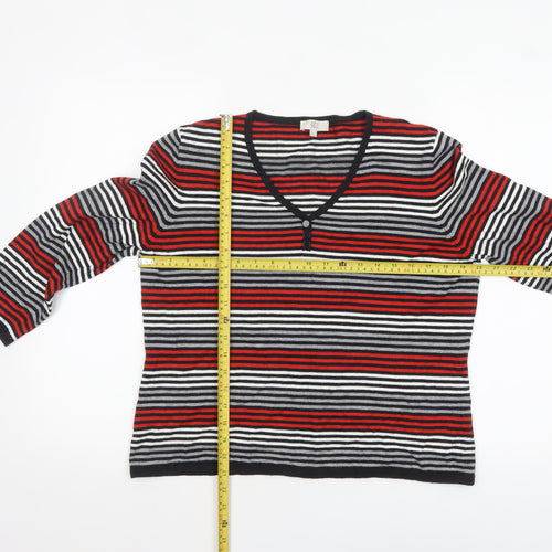 CC Womens Multicoloured Striped V-Neck Pullover Jumper Size L