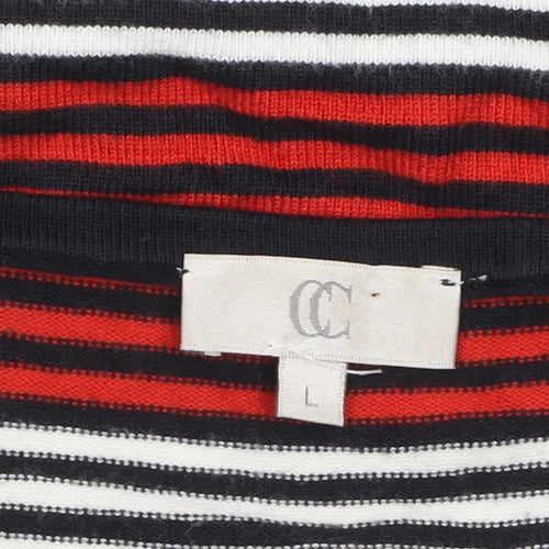 CC Womens Multicoloured Striped V-Neck Pullover Jumper Size L