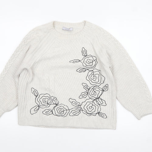 Marks and Spencer Women’s Ivory Cable Knit Floral Jumper UK 10