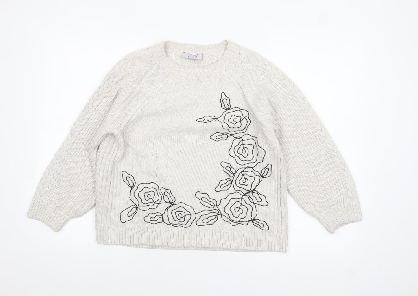 Marks and Spencer Women’s Ivory Cable Knit Floral Jumper UK 10