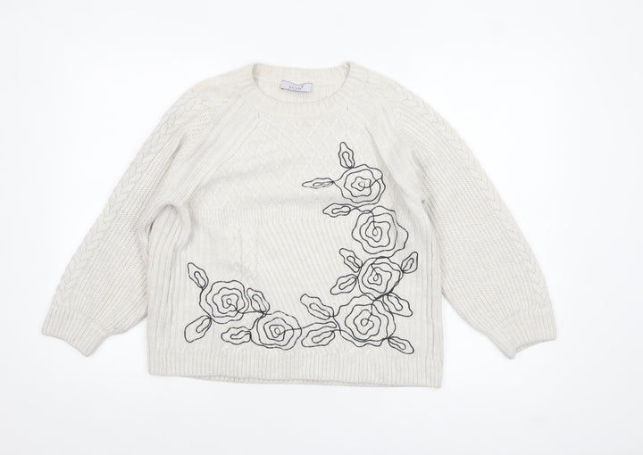 Marks and Spencer Women’s Ivory Cable Knit Floral Jumper UK 10