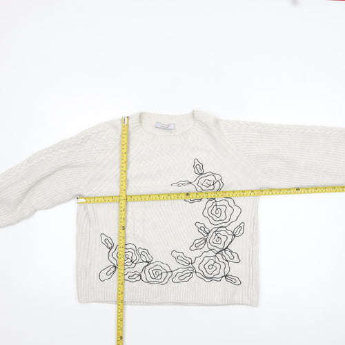 Marks and Spencer Women’s Ivory Cable Knit Floral Jumper UK 10