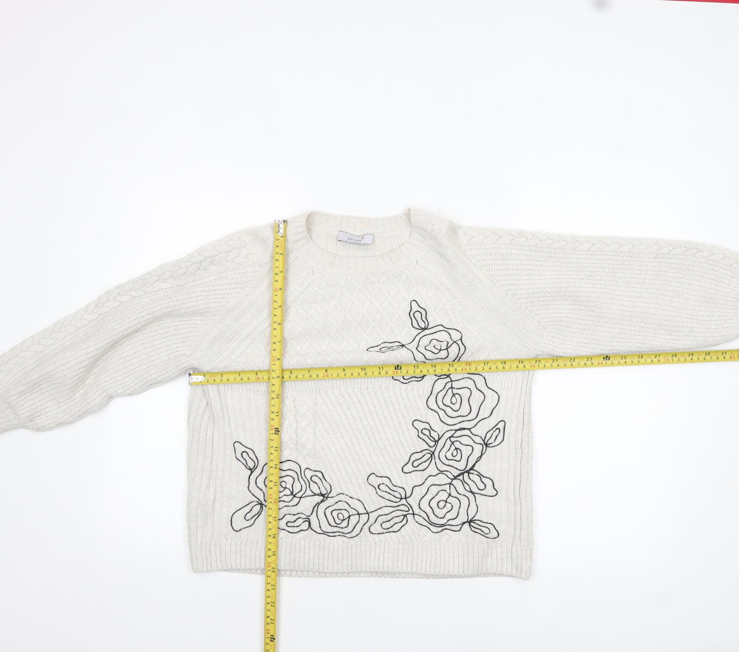Marks and Spencer Women’s Ivory Cable Knit Floral Jumper UK 10