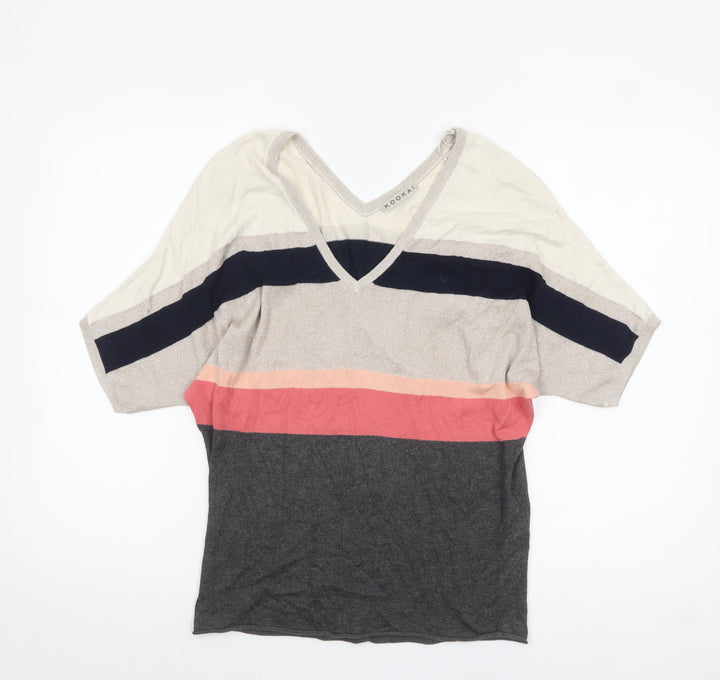 Kookai Womens Multicoloured Striped V-Neck Knit Jumper Size 10