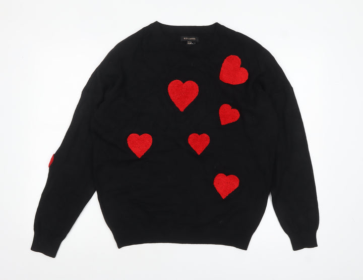 QED London Womens Black Red Heart Pullover Jumper Size S