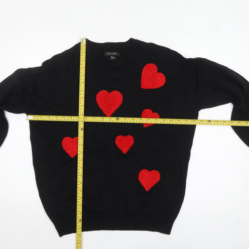 QED London Womens Black Red Heart Pullover Jumper Size S
