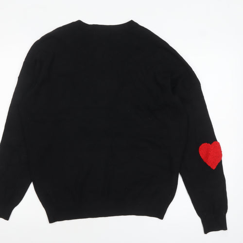 QED London Womens Black Red Heart Pullover Jumper Size S