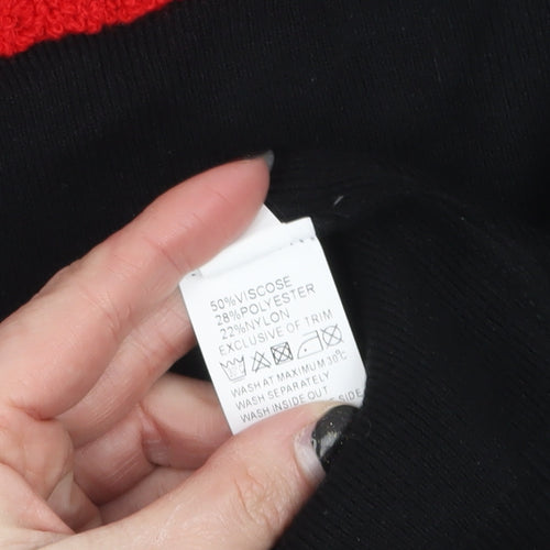 QED London Womens Black Red Heart Pullover Jumper Size S